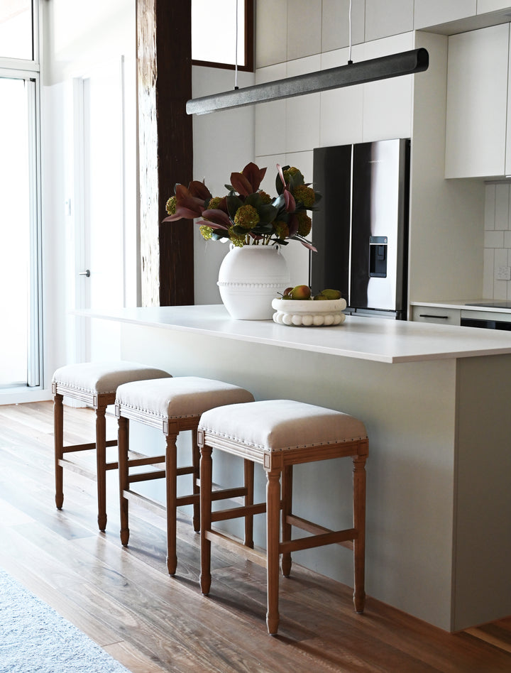 April Backless Kitchen Stool With Padded Linen Seat