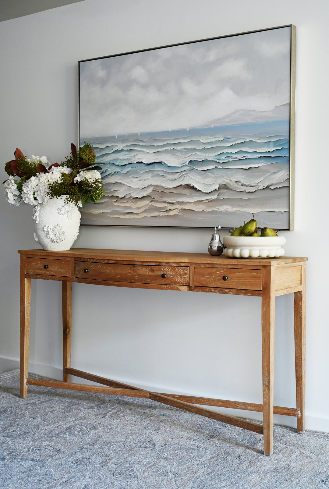 Watercolour Waves Canvas In Antique Silver Frame
