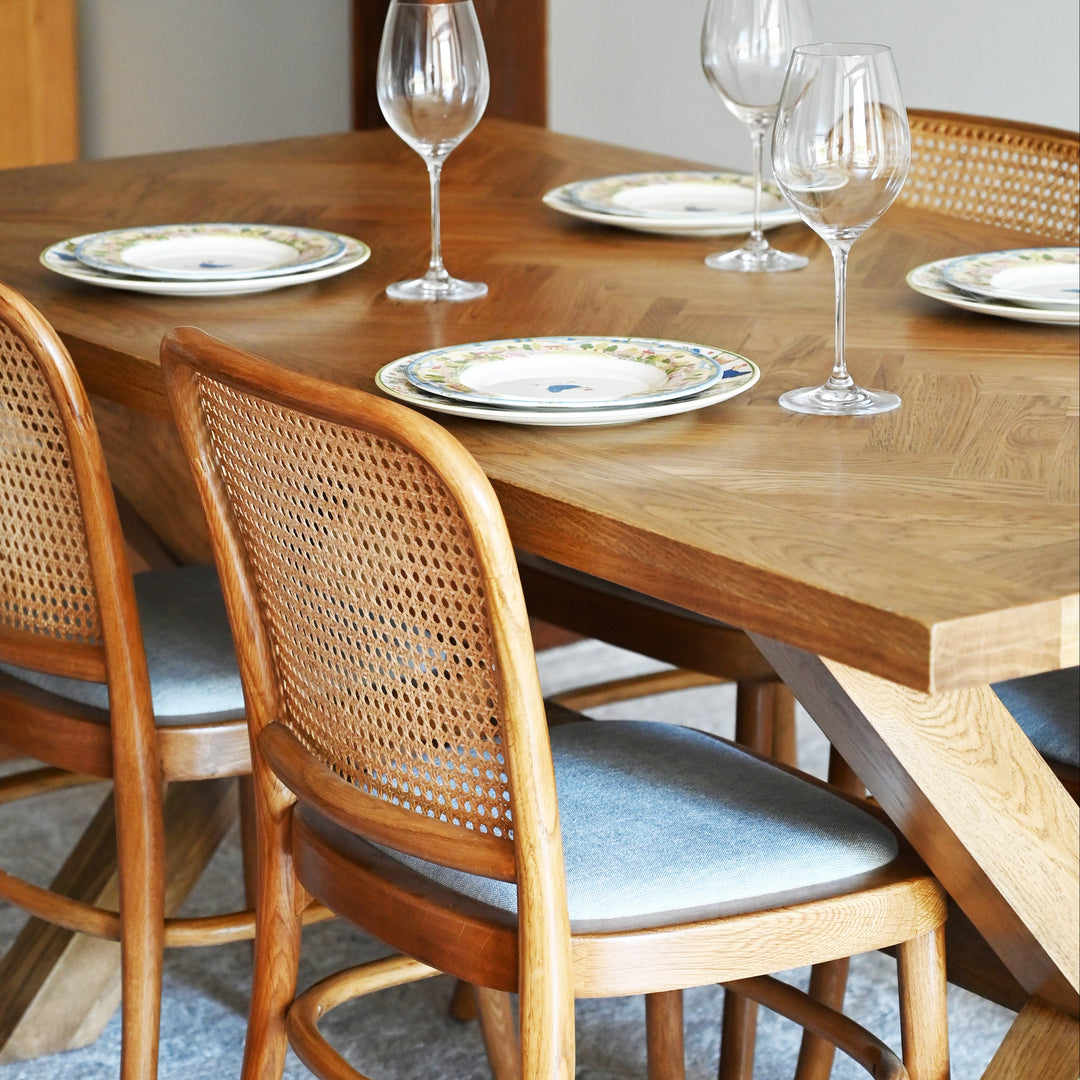 Herringbone Natural Oak Dining Table