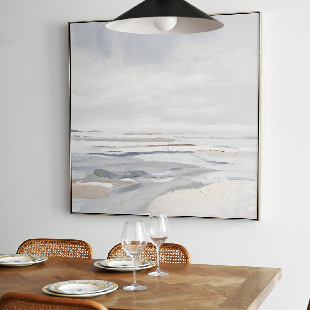 Tranquil Seashore Canvas In Antique Silver Frame