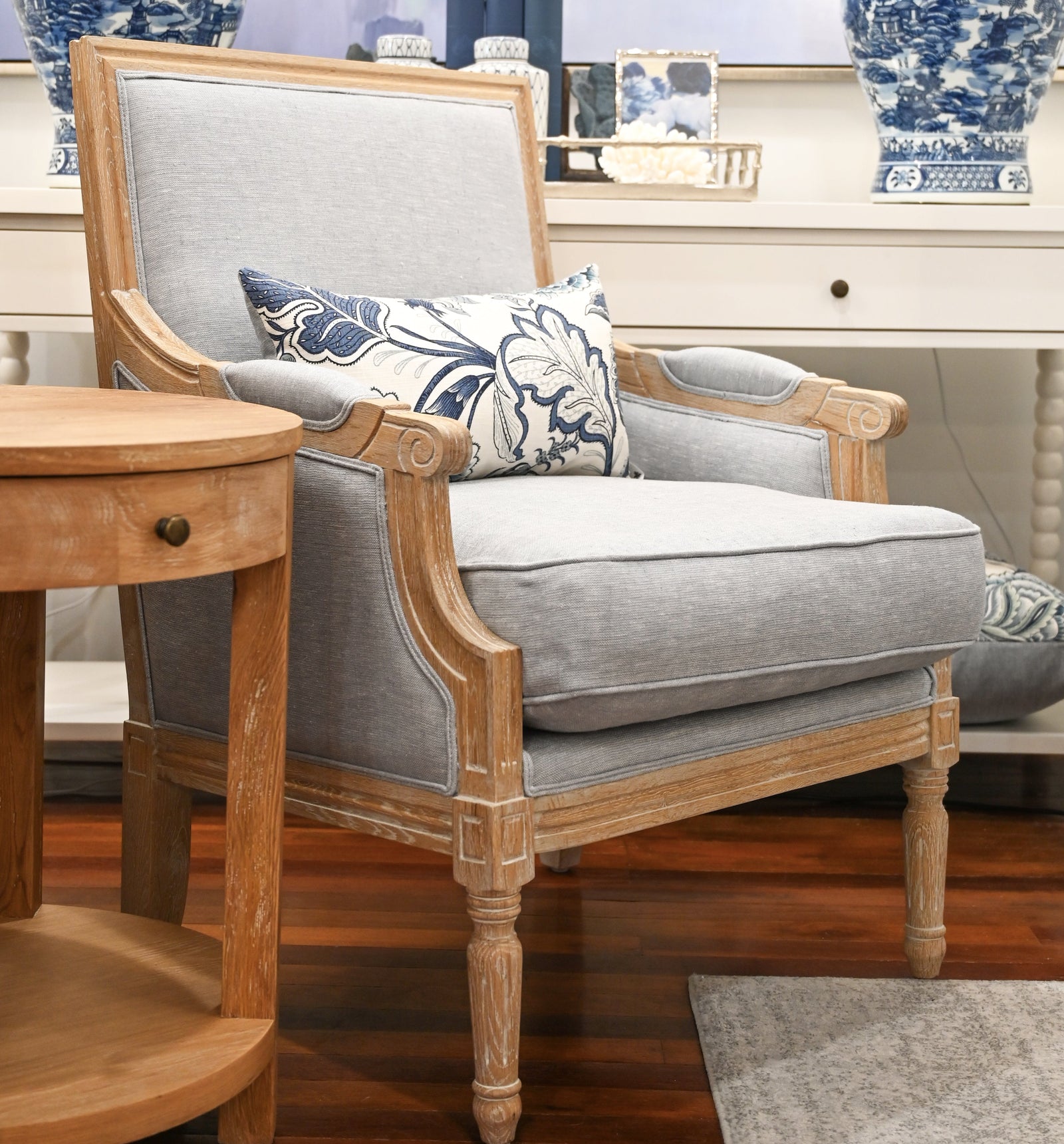 Trent Oak And Linen Upholstered Arm Chair