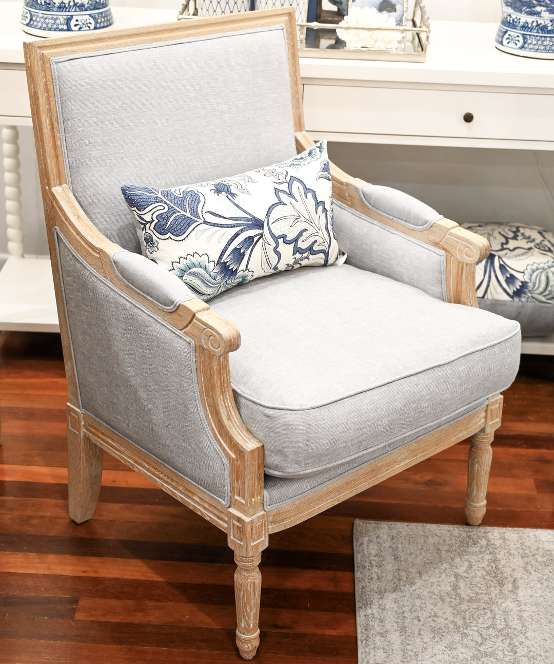 Trent Oak And Linen Upholstered Arm Chair Whitewash Oak 70cm wide x 60cm deep x 95cm high
