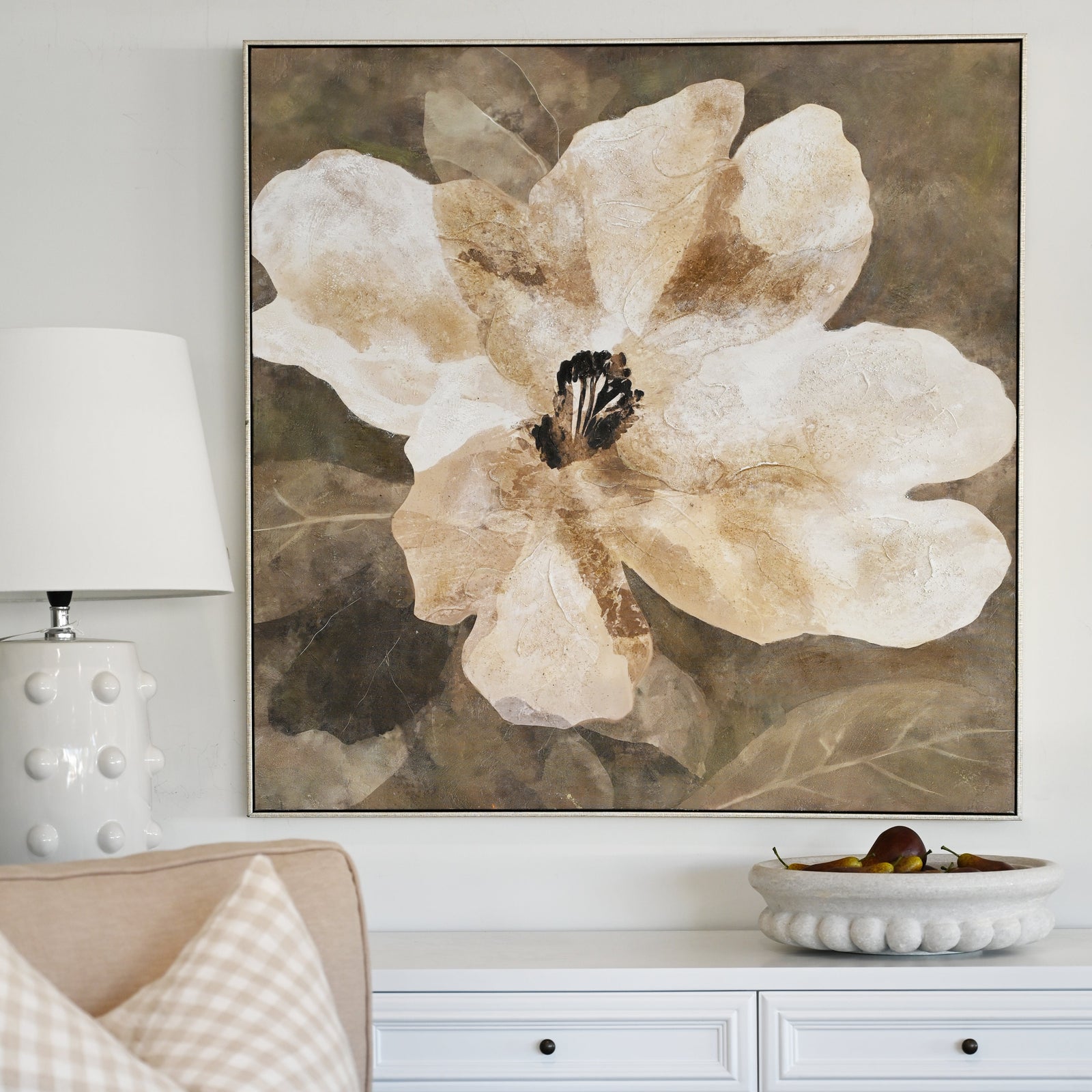 Antique Magnolia Canvas In Antique Silver Frame