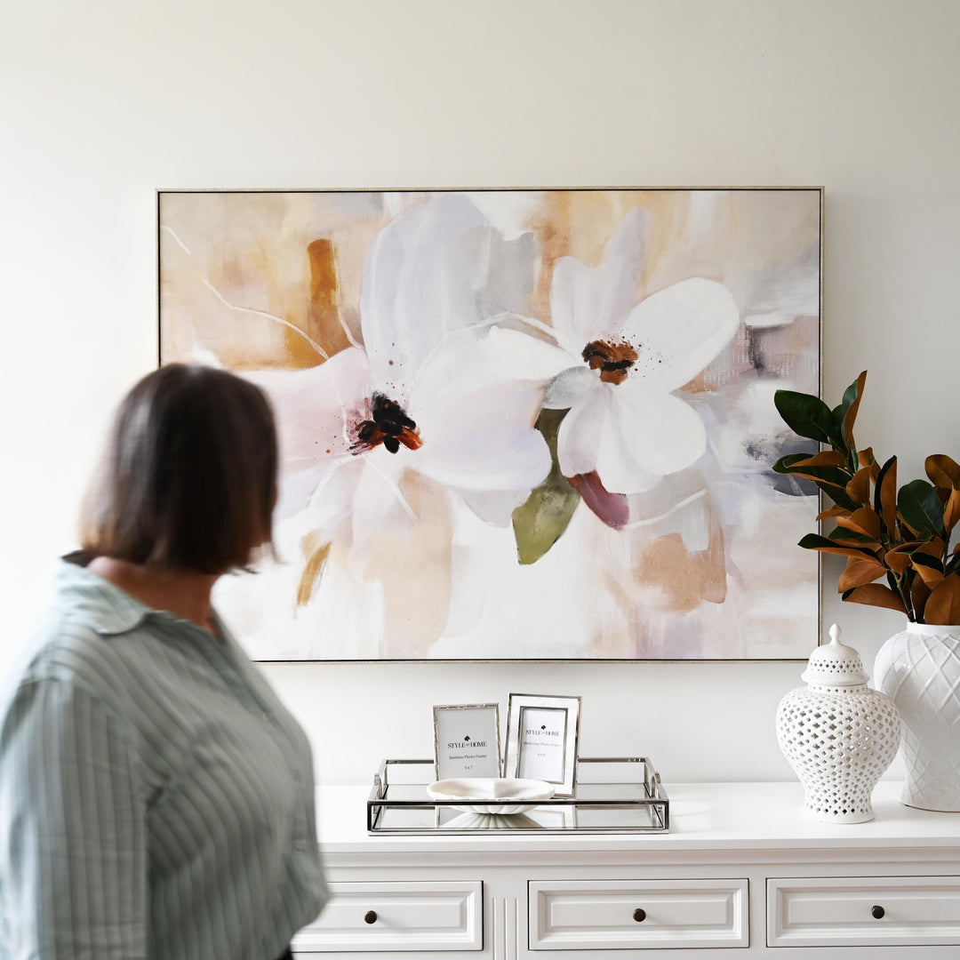 Petals at Dawn Canvas in Antique Silver Frame