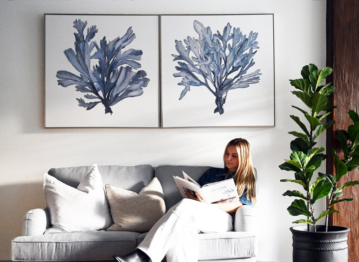 Blue Coral 2 Canvas In Antique Silver Frame