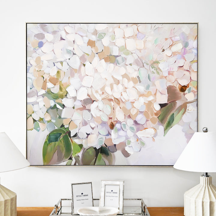 Blush Hydrangea Canvas In Antique Silver Frame