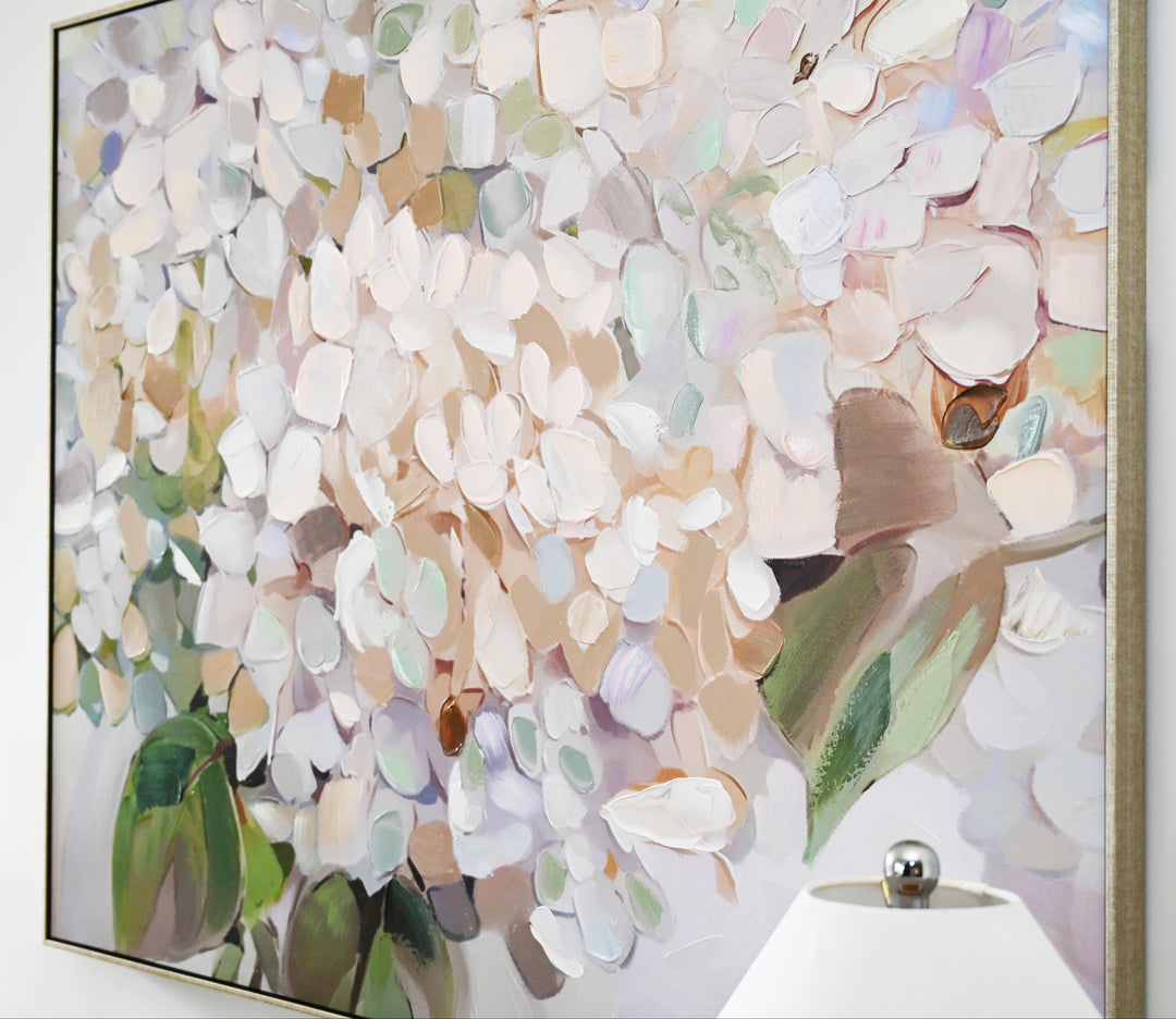 Blush Hydrangea Canvas In Antique Silver Frame