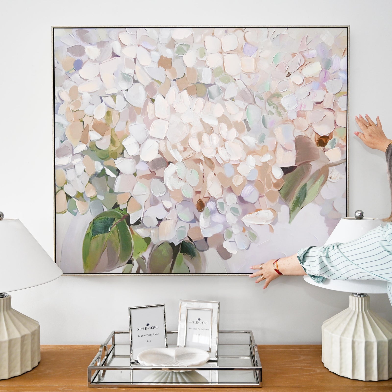 Blush Hydrangea Canvas In Antique Silver Frame