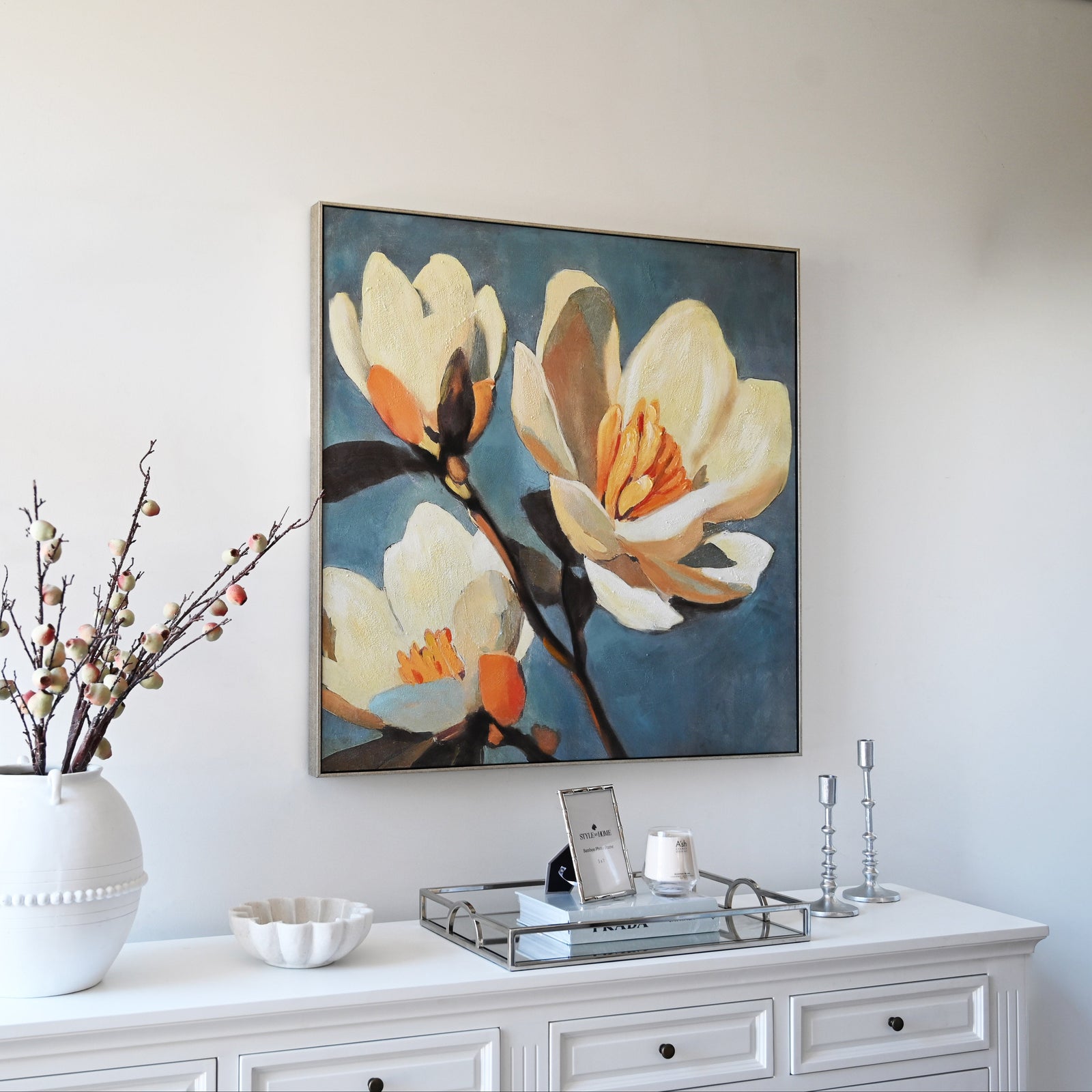 Magnolia Sky Canvas In Antique Silver Frame
