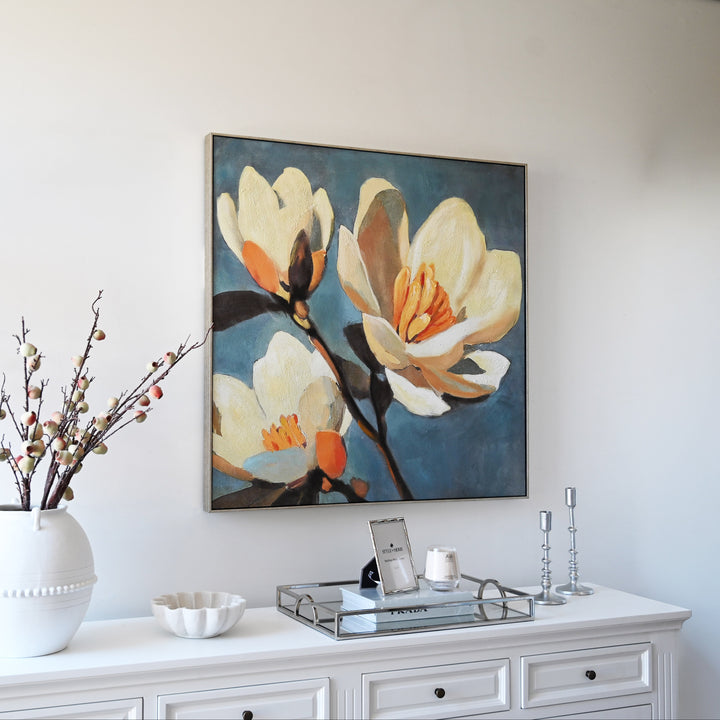 Magnolia Sky Canvas In Antique Silver Frame
