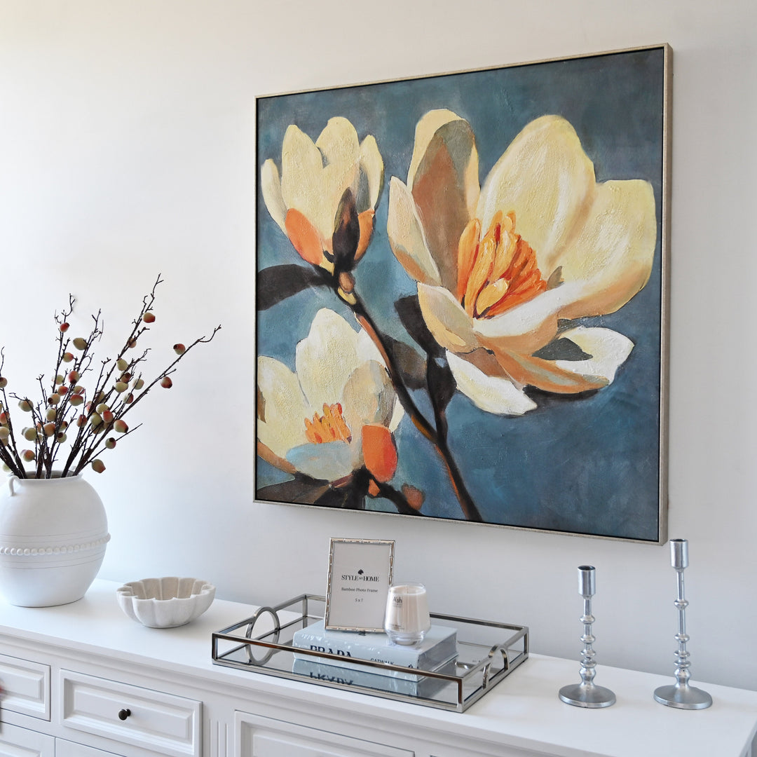 Magnolia Sky Canvas In Antique Silver Frame