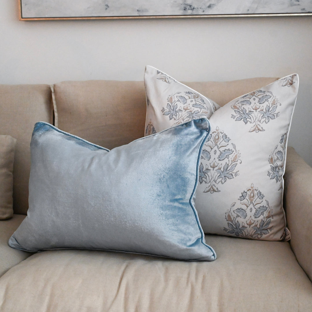 Sky Blue Velvet Luxury Lumbar Cushion