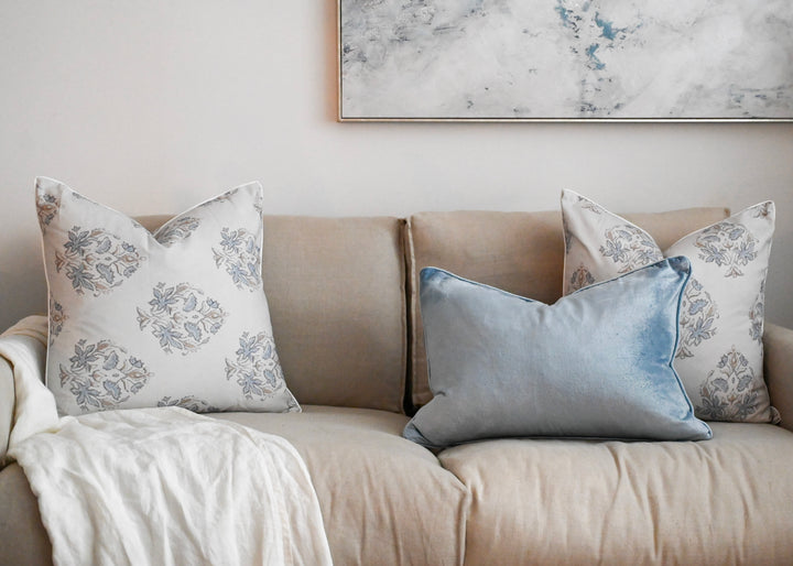 Sky Blue Velvet Luxury Lumbar Cushion