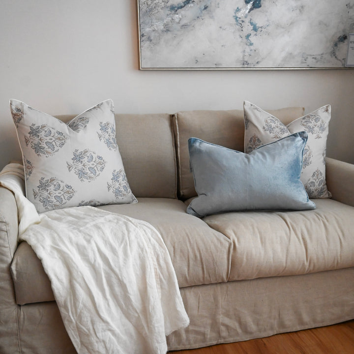 Sky Blue Velvet Luxury Lumbar Cushion