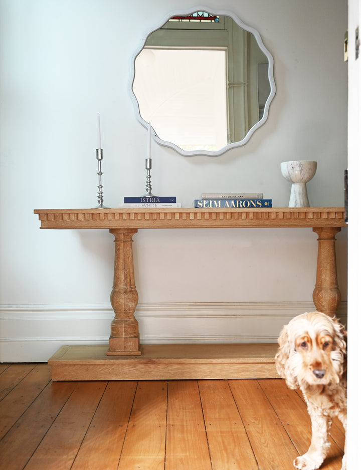 Wave White Round Mirror