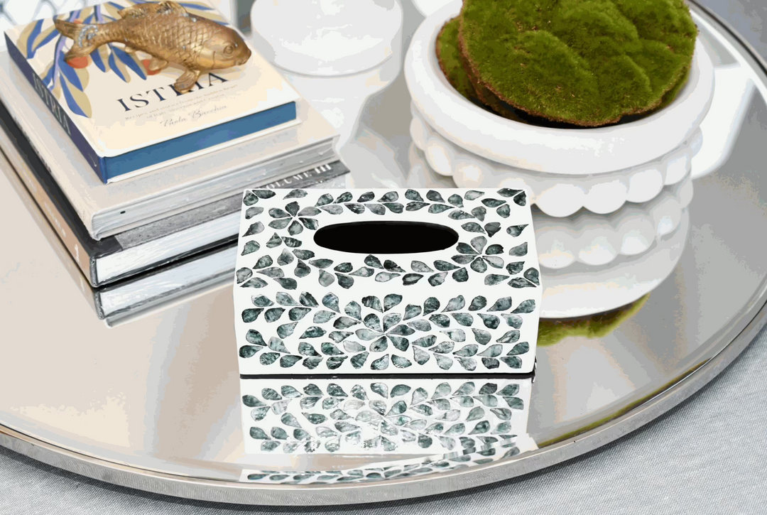Vine Sea Green Mother of Pearl Tissue Box