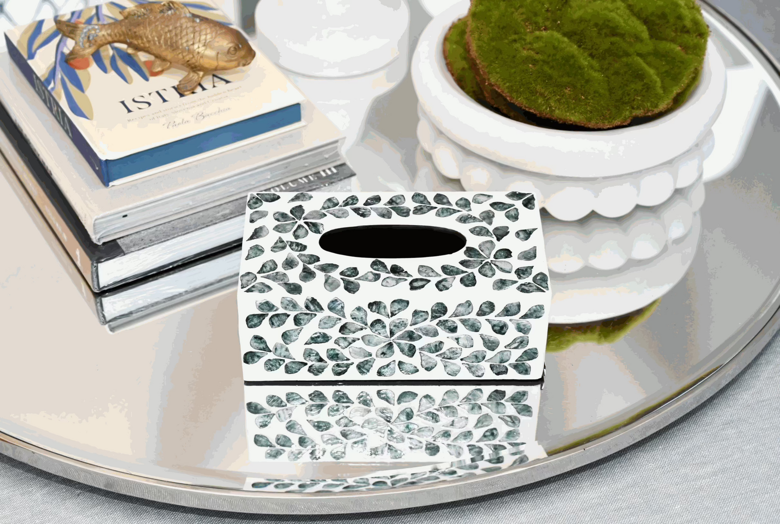 Vine Sea Green Mother of Pearl Tissue Box