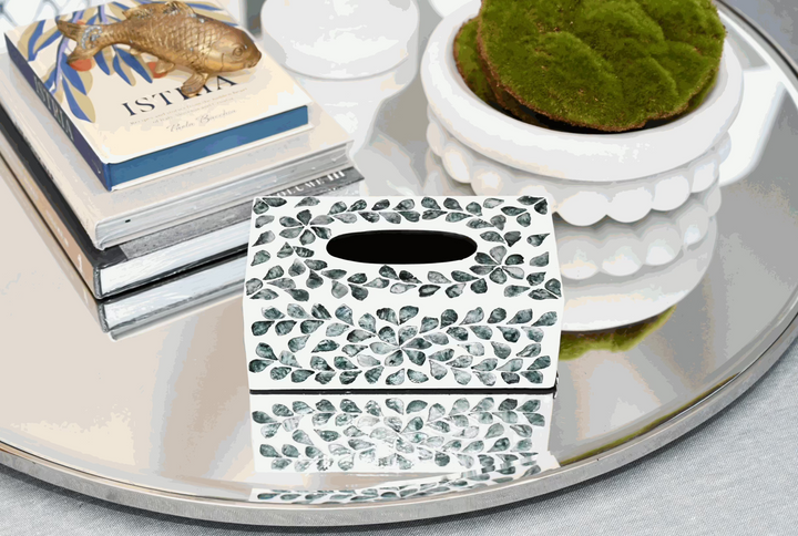 Vine Sea Green Mother of Pearl Tissue Box