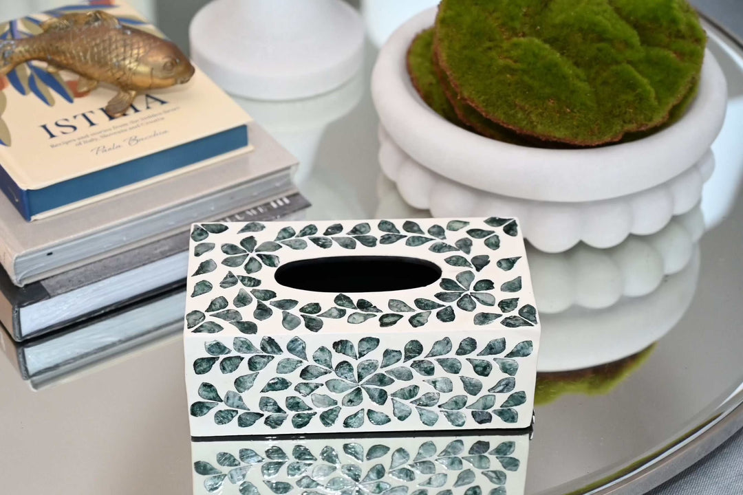 Vine Sea Green Mother of Pearl Tissue Box