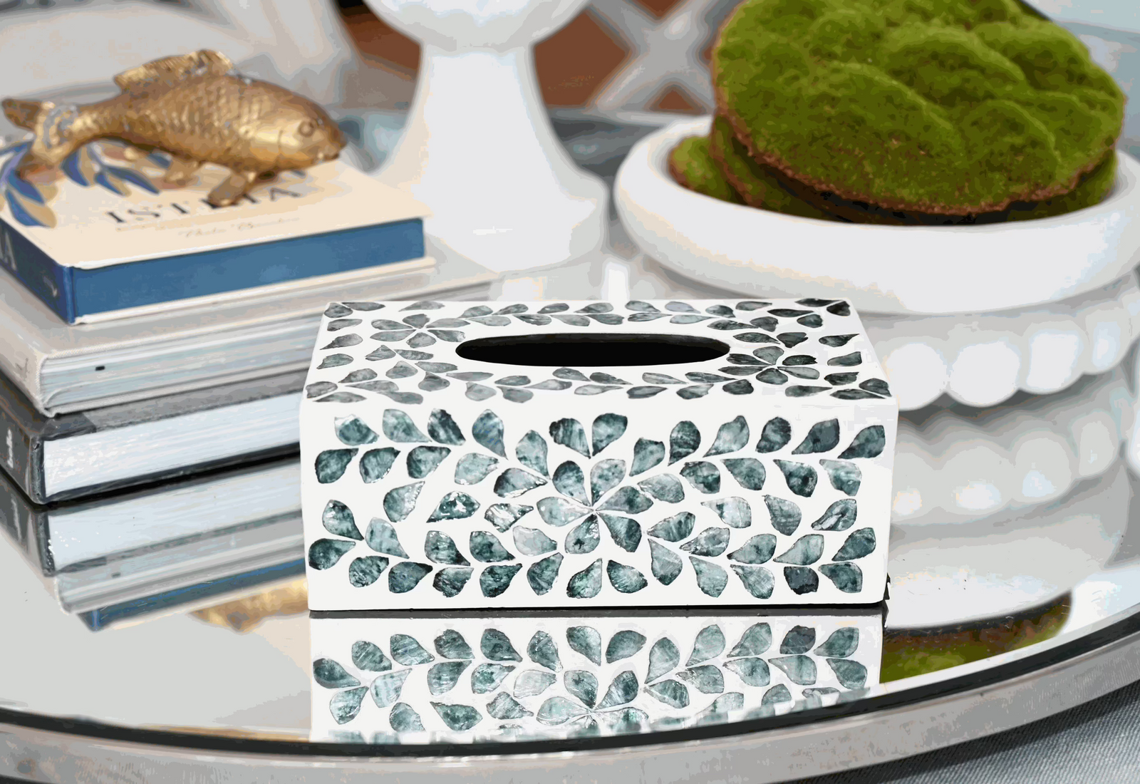 Vine Sea Green Mother of Pearl Tissue Box