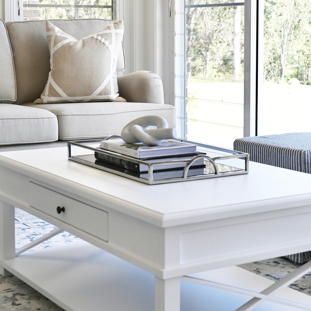 Arch Rectangular Silver Mirrored Tray With Handles