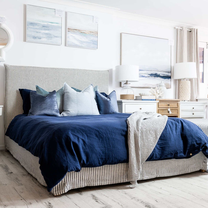 100% Linen Valance - Navy Stripe