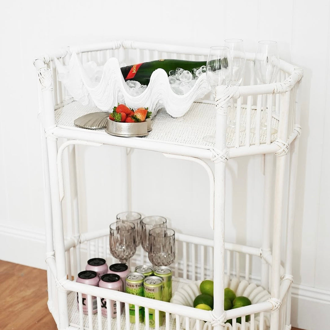 Singapore White Rattan Bar Cart