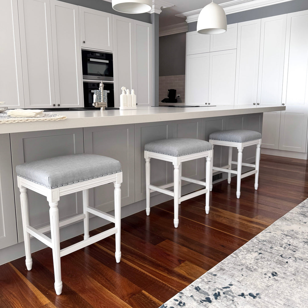 April Backless Kitchen Stool With Padded Linen Seat
