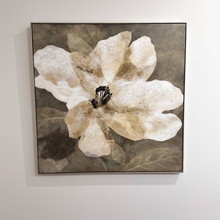 Antique Magnolia Canvas In Antique Silver Frame