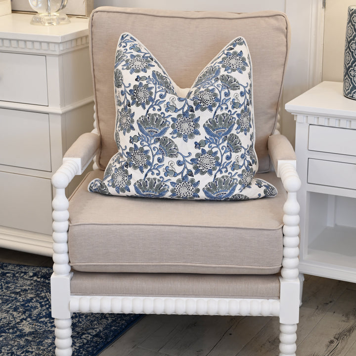 Bobbin Linen And Oak Armchair Satin White Oatmeal 75cm wide x 85cm deep x 112cm high