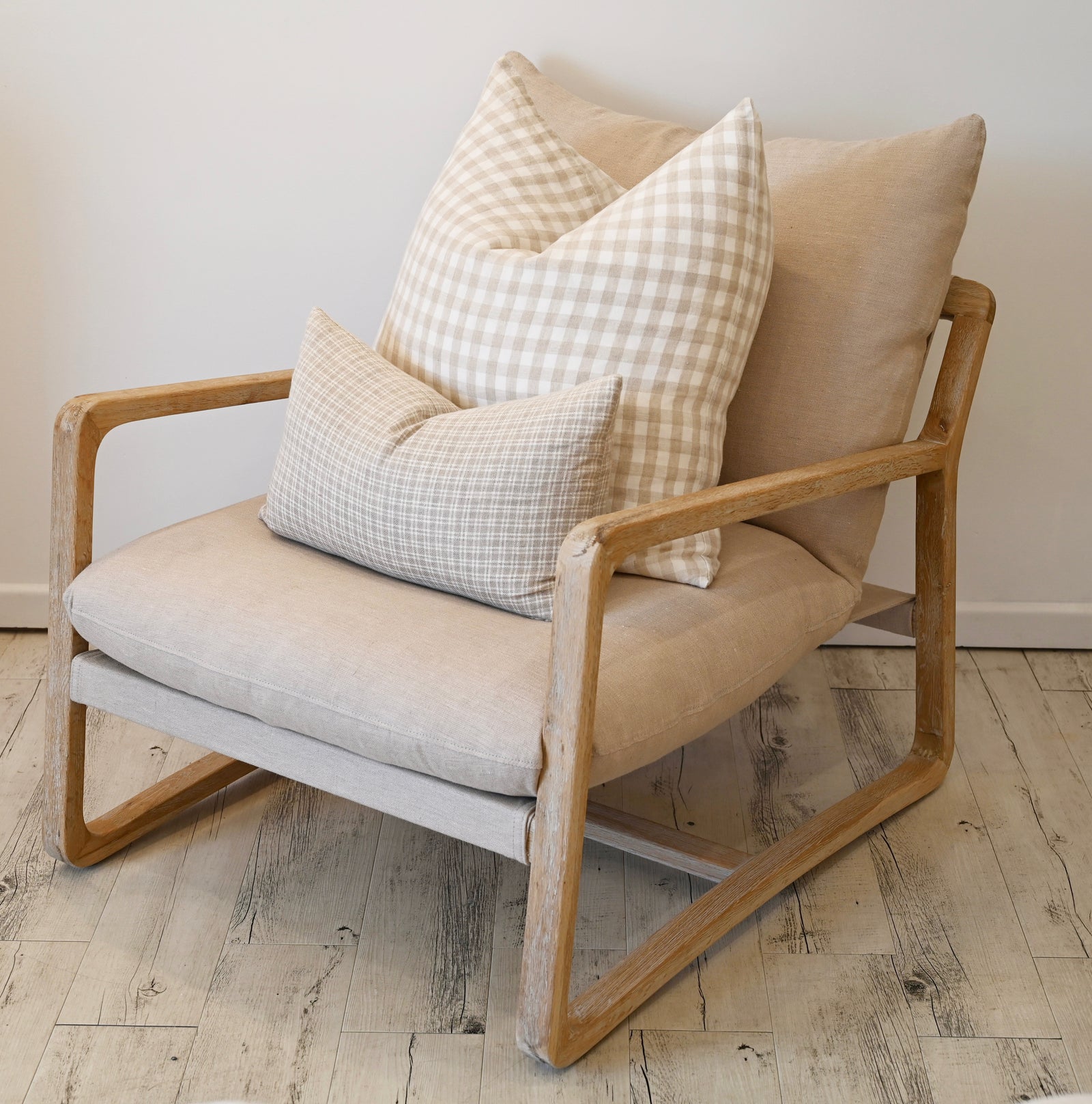 Drift Sling Linen & Oak Armchair Oatmeal Whitewash Oak 76cm wide x 93cm deep x 88cm high