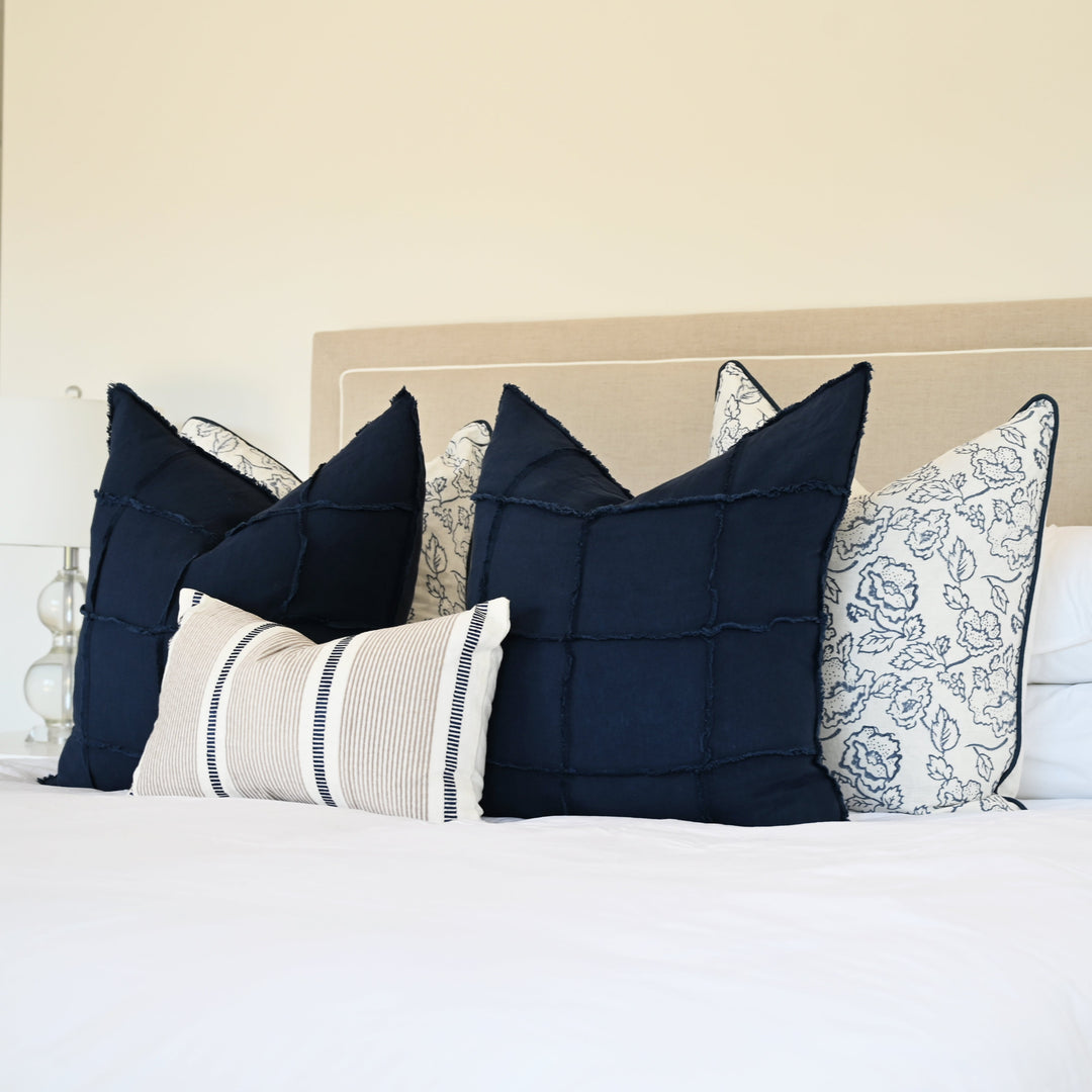 Lucia Navy Square Blue Linen Cushion