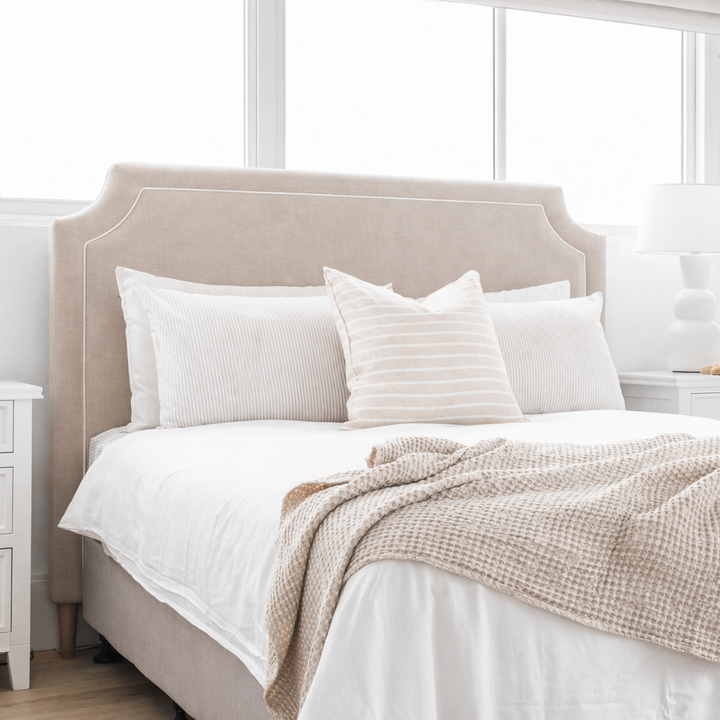 Scarlett Linen Bedhead with white piping