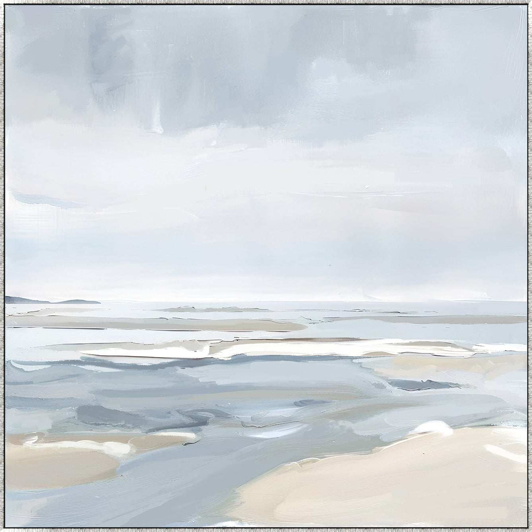 Tranquil Seashore Canvas In Antique Silver Frame