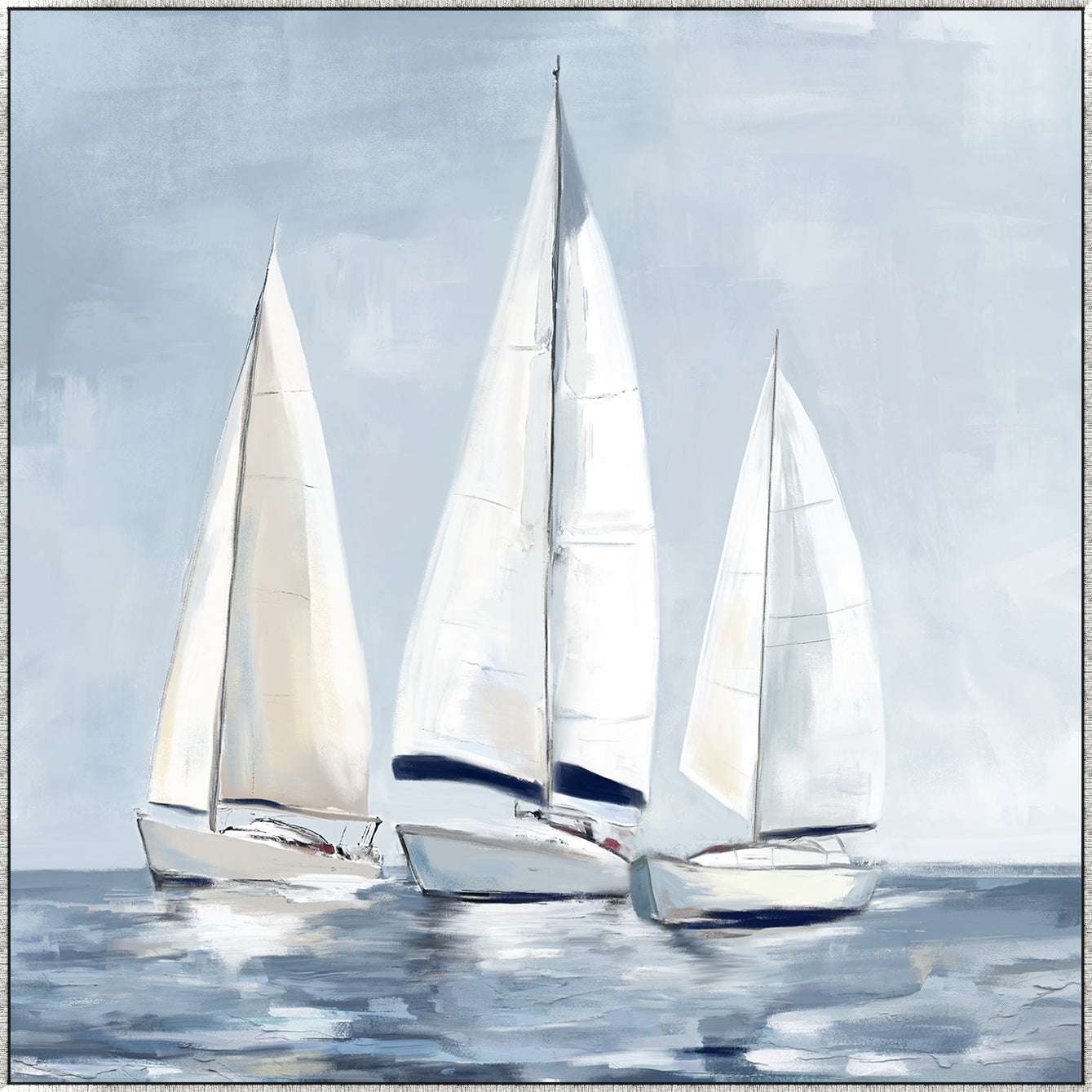 Sailing Dreams 1 Canvas In Antique Silver Frame 100cm W x 100cm H Nautical Light Blue