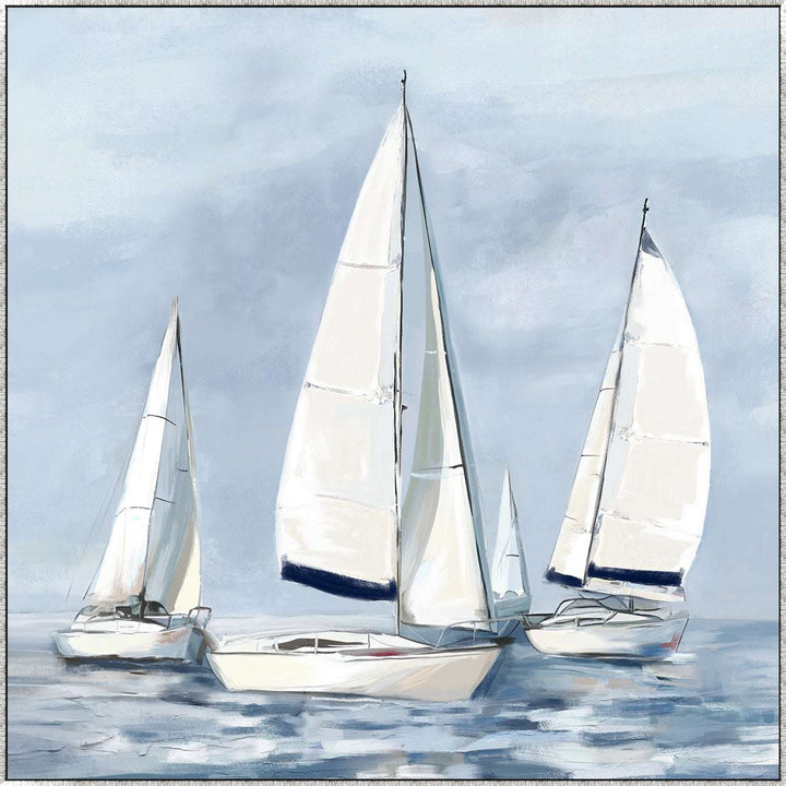 Sailing Dreams 2 Canvas In Antique Silver Frame Nautical Light Blue 100cm W x 100cm H