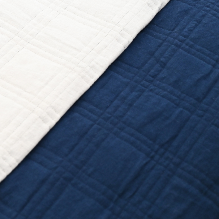 Alana Hand Quilted Linen Reversible Bed Cover- Navy and Oatmeal