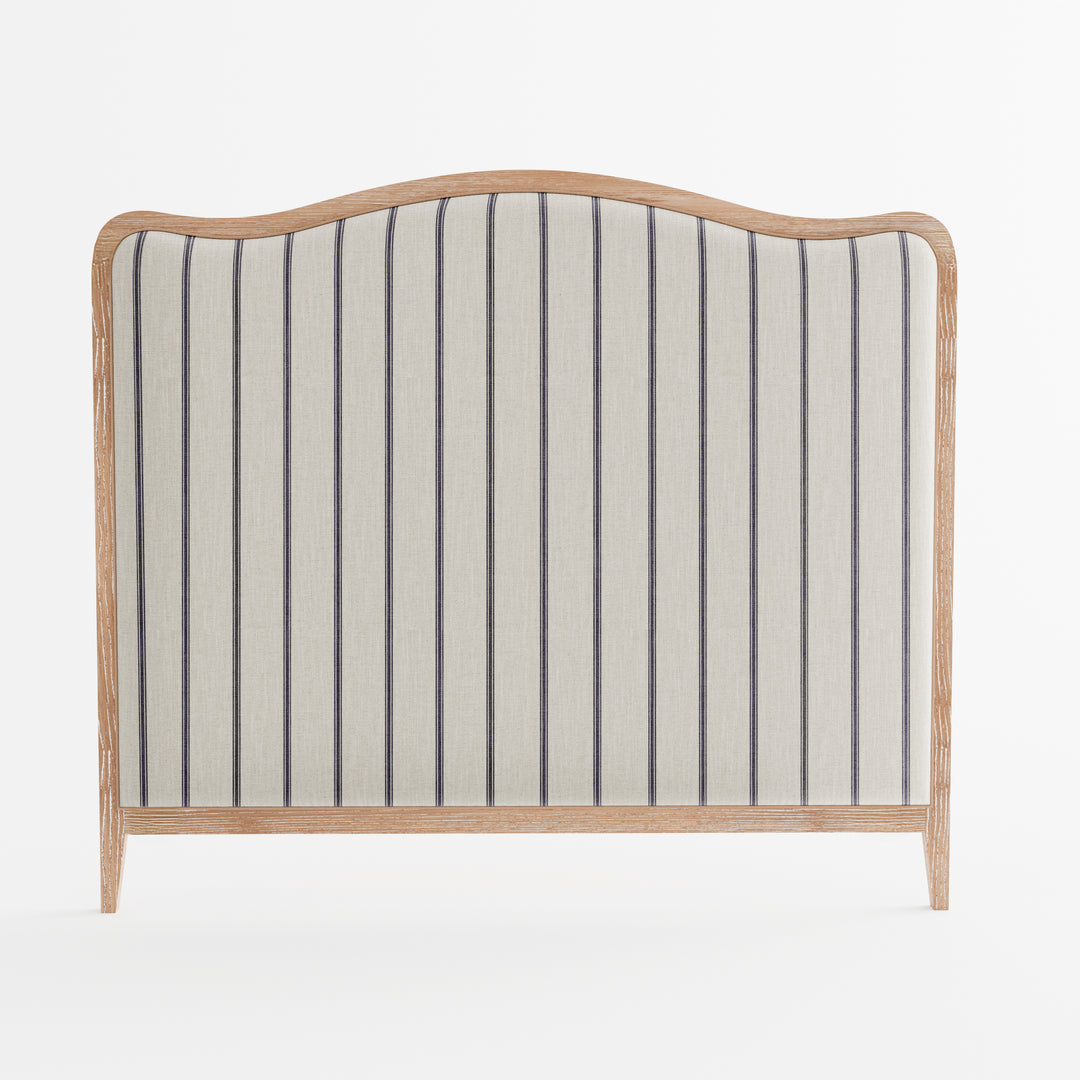 Isabelle French Provincial Curved Bedhead Whitewash Oak Navy Blue Wide Stripe