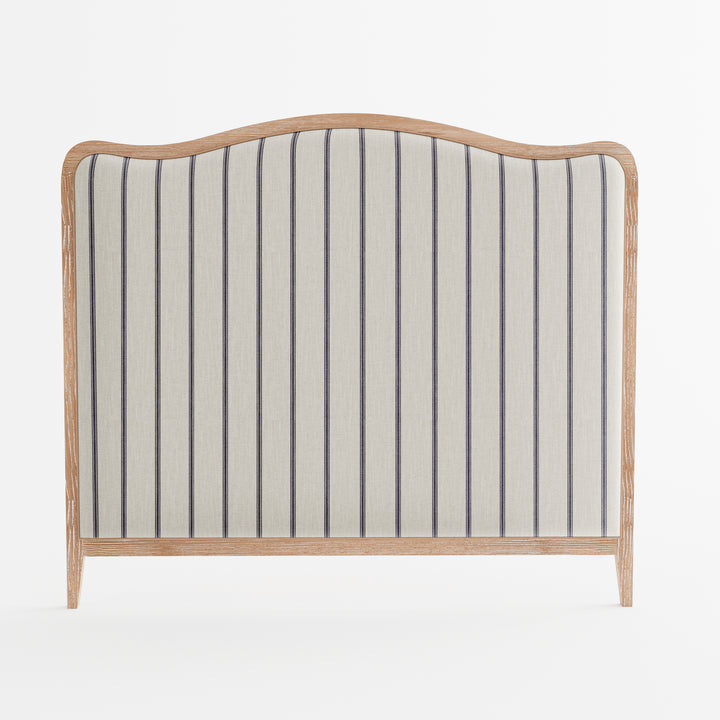 Isabelle French Provincial Curved Bedhead Whitewash Oak Navy Blue Wide Stripe