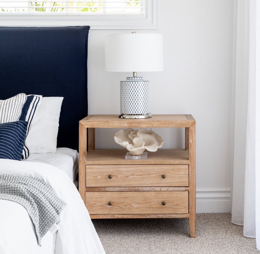 Elliot Medium Bedside Table Whitewash Oak 65cm wide x 45cm deep x 65cm high