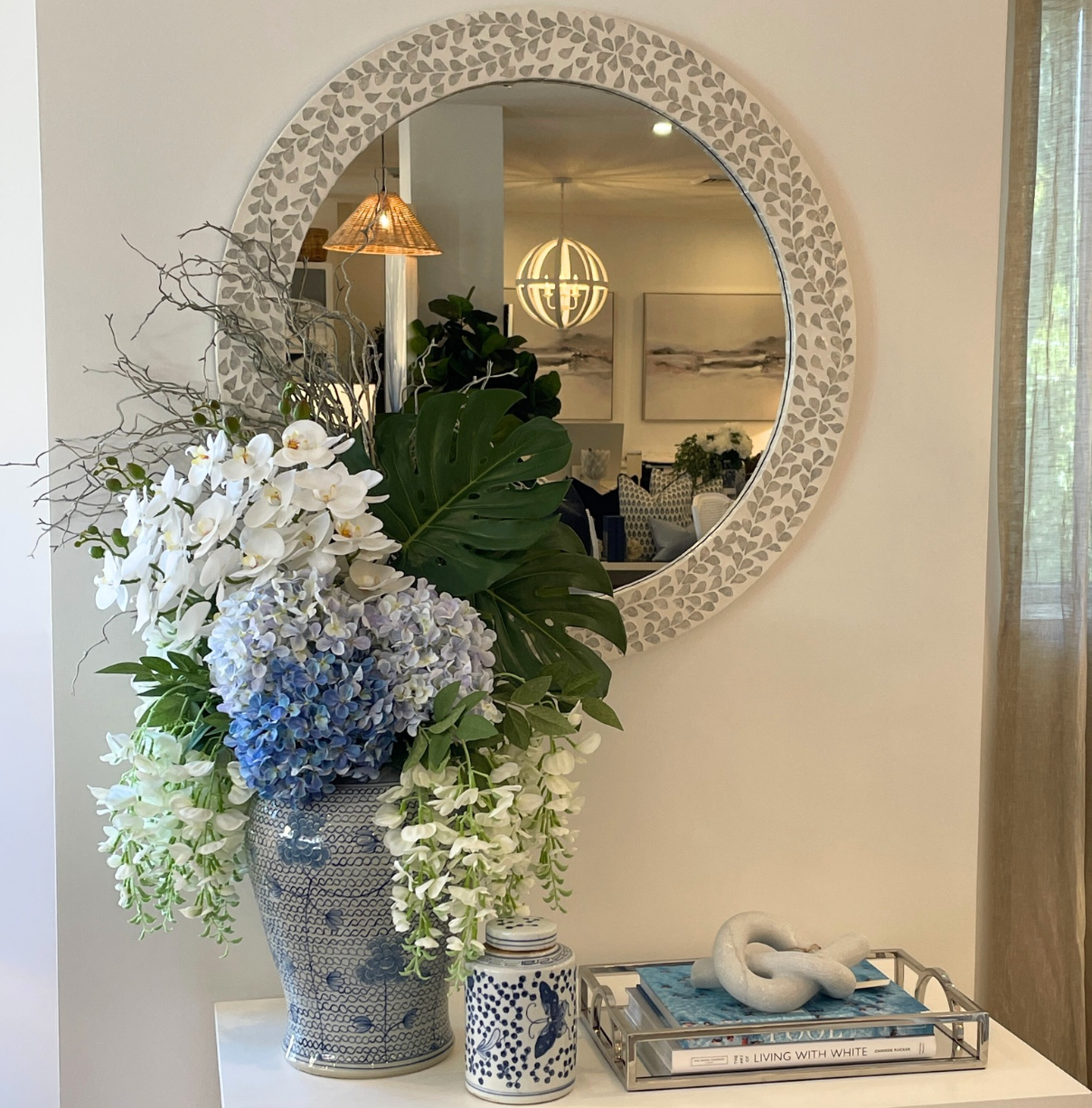 Vine Mother of Pearl Round Mirror 80cm