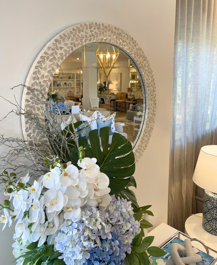 Vine Mother of Pearl Round Mirror 80cm