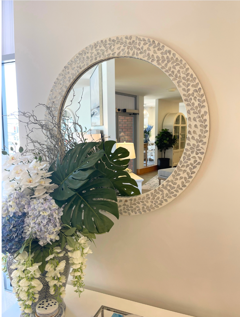 Vine Mother of Pearl Round Mirror 80cm