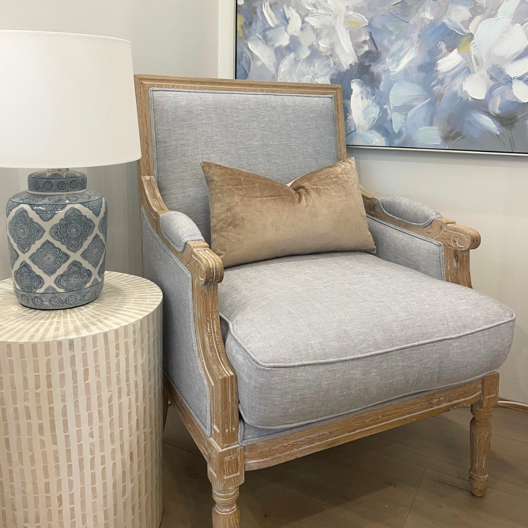 Trent Oak And Linen Upholstered Arm Chair