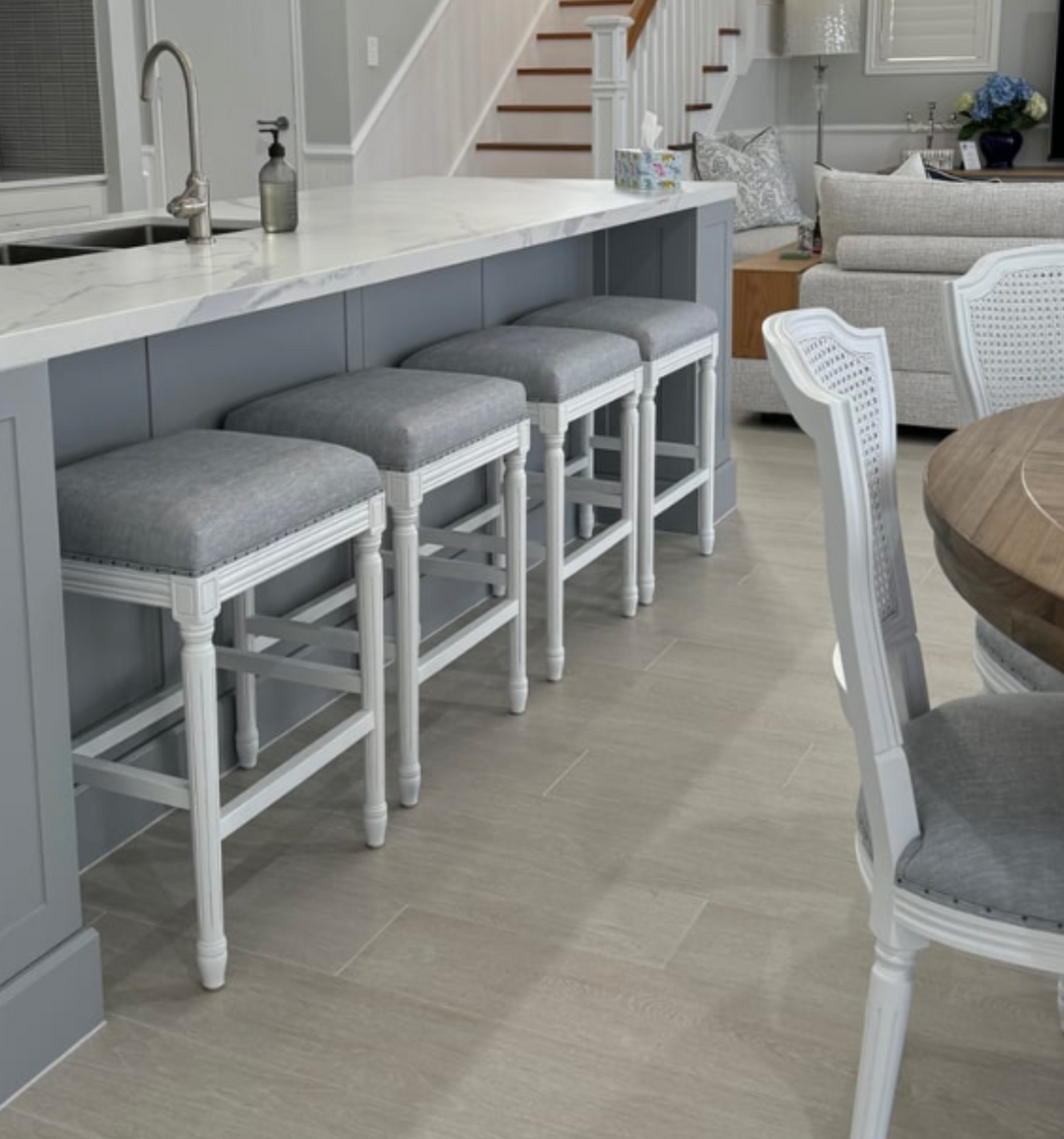 April Backless Kitchen Stool With Padded Linen Seat