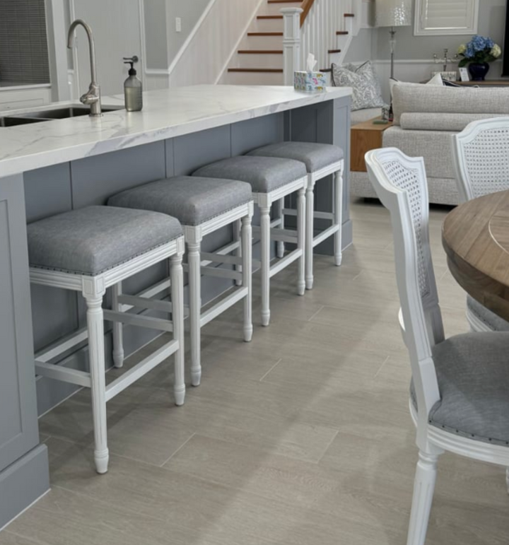 April Backless Kitchen Stool With Padded Linen Seat