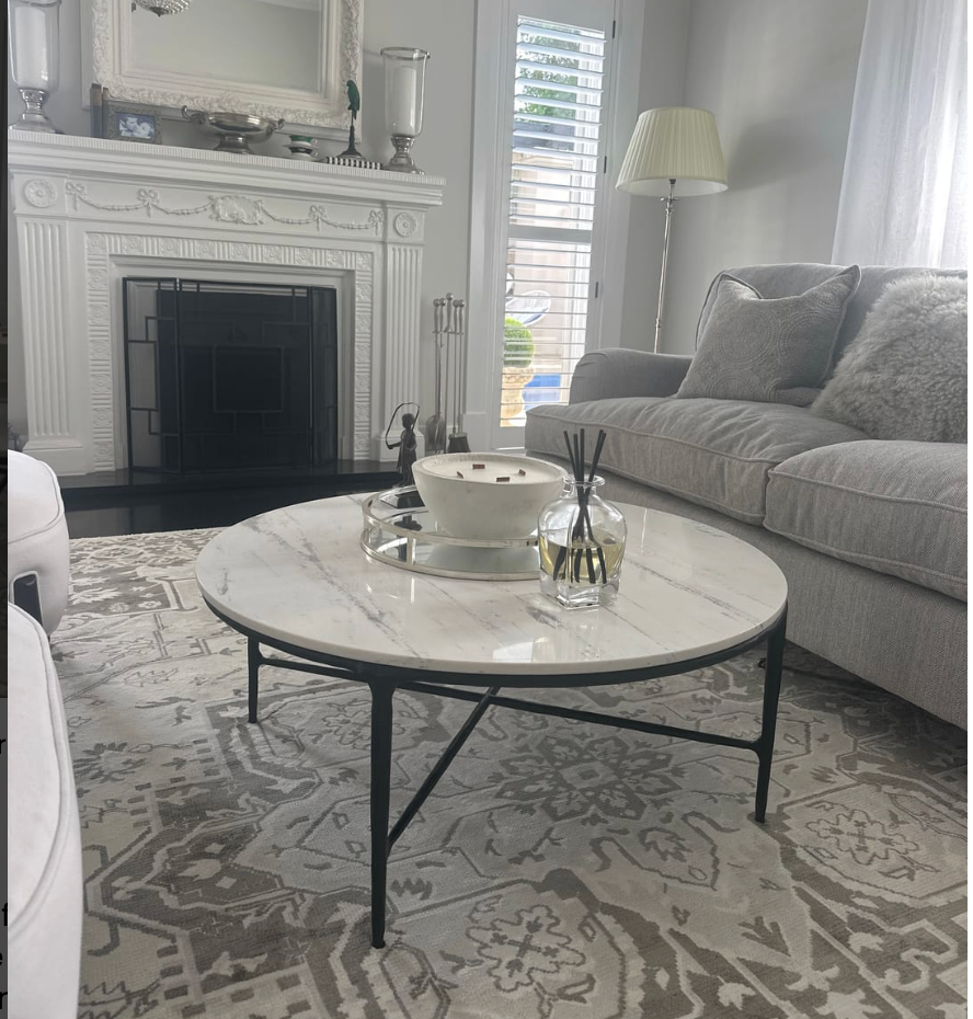 Soho Forged Black Round Coffee Table With Marble Top