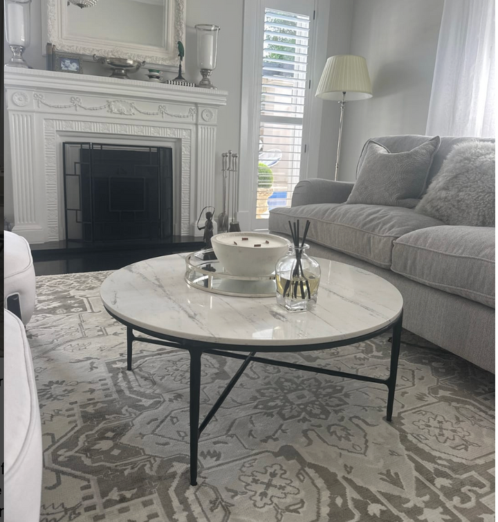 Soho Forged Black Round Coffee Table With Marble Top
