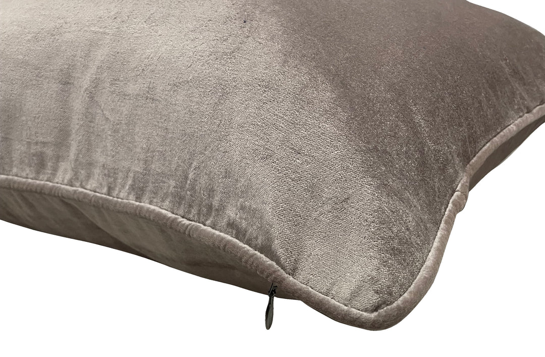 Taupe Velvet Luxury Lumbar Cushion With Feather Insert