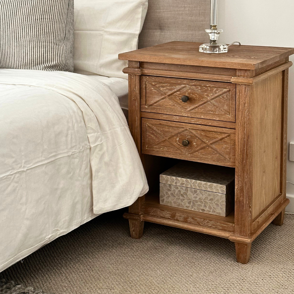 Ascot Small Bedside Table Whitewash Oak 50cm wide x 45cm deep x 68cm high